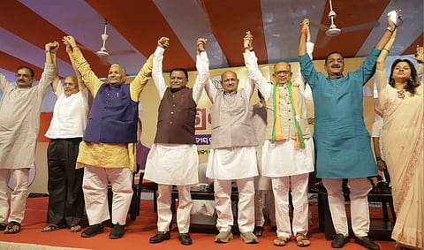 Amar Patnaik along with BJP leaders