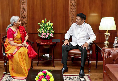 Union Finance Minister Nirmala Sitharaman meets Sri Lankas Leader of Opposition Sajith Premadasa during his visit to New Delhi. 