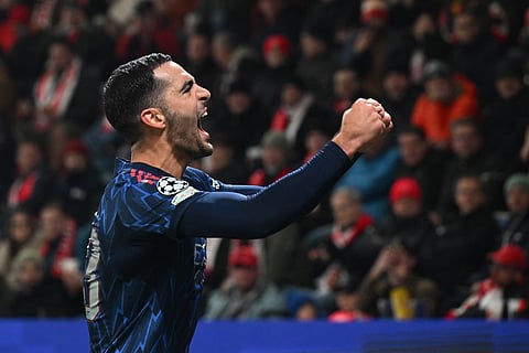 Arsenal's Mikel Merino celebrates after scoring a goal in the UEFA Champions League - league phase day 4 football match between Slavia Prague and Arsenal FC in Prague, Czech Republic on November 4, 2025.