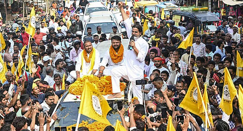 Jan Suraaj chief Prashant Kishor during a roadshow ahead of the Bihar Assembly elections, in Sandesh, Bhojpur district of Bihar, Tuesday, Nov. 4, 2025. 