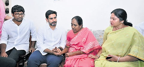 HRD & IT Minister Nara Lokesh paid tributes to State TDP vice-president  M Subba Naidu and his nephew Bhanu Chander, and consoled their family members.
