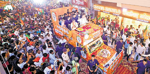 Union Home Minister Amit Shah holds a road show in Bihar’s Purnia.