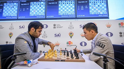 India’s Arjun Erigaisi (L) beat Shamsiddin Vokhidov on Friday
