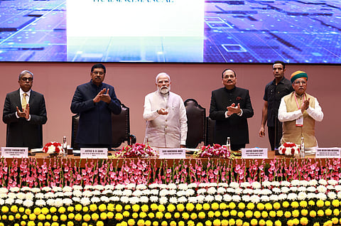 Prime Minister Narendra Modi, along with Chief Justice of India B.R. Gavai and Union Law Minister Arjun Ram Meghwal, attended the 20th National Conference on “Strengthening Legal Aid Delivery Mechanisms” and the “Legal Services Day” celebration at the Supreme Court in New Delhi.
