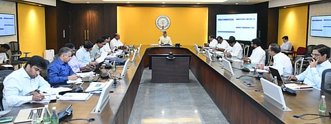 CM Nara Chandrababu Naidu during 12th SLBC meeting at Secretariat in Velagapudi on Friday. 