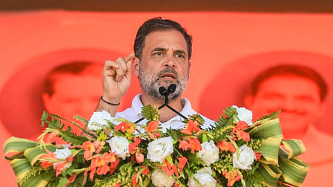LoP in the Lok Sabha and Congress leader Rahul Gandhi addresses a rally during Bihar Assembly elections, in Kishanganj.