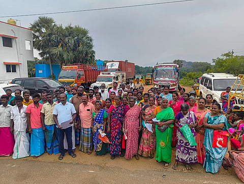 Kin of two of the five victims after petitioning the Tenkasi DRO on Monday 
