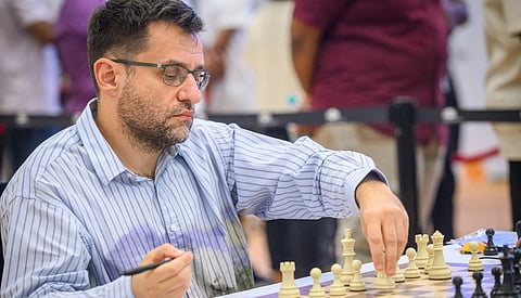 Levon Aronian in action during the Chess World Cup 
