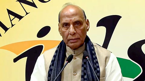 Defence Minister Rajnath Singh addresses the Delhi Defence Dialogue 2025, in New Delhi, Tuesday, Nov. 11, 2025