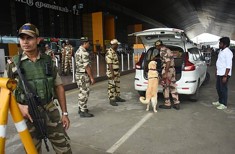  CISF intensisy the security checks at Chennai Internation Airport following the bomb blast at Delhi.