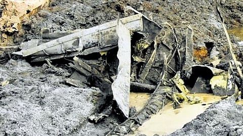 Debris of the crashed trainer aircraft in Chengalpattu on Friday 