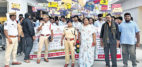 Shereen Begum, DCP Traffic, participated in a road safety awareness program on Friday. 