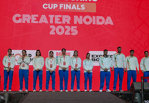Indian boxing team during the opening ceremony of World Boxing Cup Finals 2025, Greater Noida 