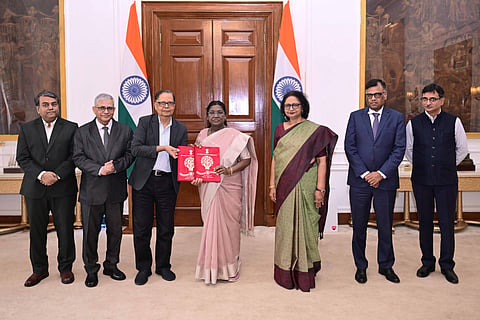 The 16th Finance Commission, chaired by Dr Arvind Panagariya, on Monday submitted to President Draupadi Murmu