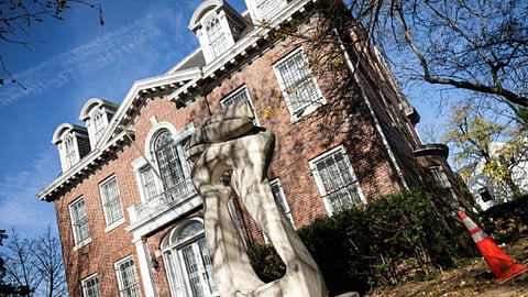 The Syrian embassy is seen behind locked gates in Washington, DC on November 14, 2025.