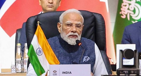 Prime Minister Narendra Modi attends a session at the G20 Summit in Johannesburg 