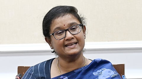 TN CEO Archana Patnaik speaks to the media at Secretariat in Chennai on Monday. 