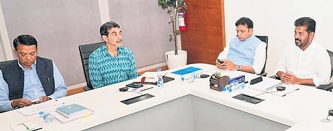 Chief Minister A Revanth Reddy during a review meeting on the Telangana  Rising Global Summit, in Hyderabad on Wednesday
