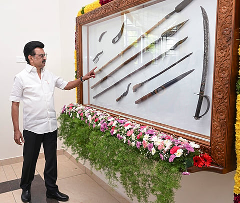 Tamil Nadu Chief Minister MK Stalin during inauguration of a memorial for freedom fighter Maaveeran Pollan in Erode district, Tamil Nadu, Wednesday, Nov. 26, 2025. 