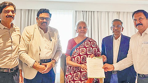 A delegation of AP Chambers led by president Potluri Bhaskara Rao met Union Finance Minister Nirmala Sitharaman in Vijayawada on Friday.