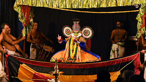 Giulia Tonello in Krishna vesham for her debut 'purappadu' recital held before the Nalacharitam 3rd day performance at the Margi Theatre in Thiruvananthapuram on November 26. 