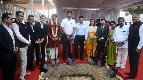 Dr TRB Rajaa, Minister for Industries, Govt of TN and other dignitaries broke ground and performed Bhoomi Pujan ceremony for Rs 280 crore Ground + 10 floor grade A office development at Fintech City in Nandambaakm on Thursday. 