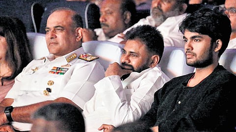 Deputy CM Pawan Kalyan and his son Akira Nandan attend Sargam 2025 in Visakhapatnam on Saturday 
