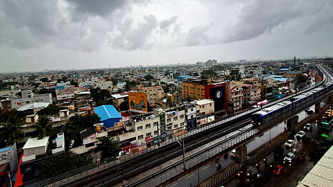 Chennai lies under a blanket of dark clouds as the city braces for heavy rains.