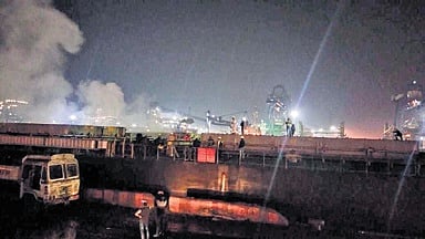Smoke emanating from the vessel in Paradip