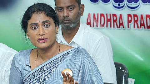 APCC president YS Sharmila addressing the media on Saturday. 