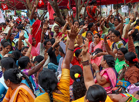 Protest held by thousands of women workers at Freedom Park