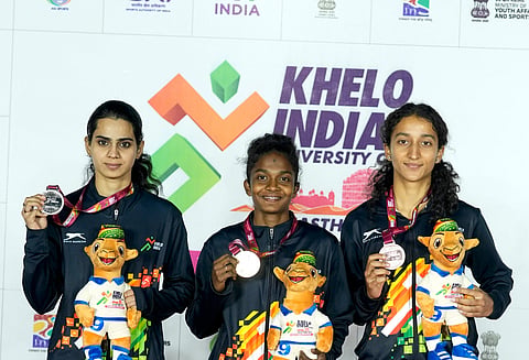 Keerthana (C) was one of the standouts on Monday as she captured women's 100m gold with an effort of 11.94 seconds