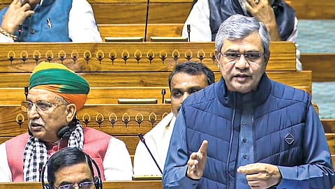 Union minister Ashwini Vaishnaw during winter session of Parliament
on Wednesday.