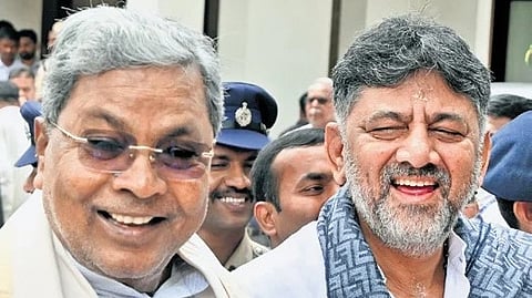 Chief Minister Siddaramaiah and Deputy CM DK Shivakumar address the media after their breakfast meeting in Bengaluru on Tuesday 