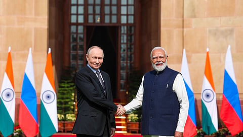 Russian President Vladimir Putin with  Prime Minister Narendra Modi.