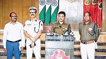 Police commissioner S Dev Datta Singh addressing mediapersons on Friday.