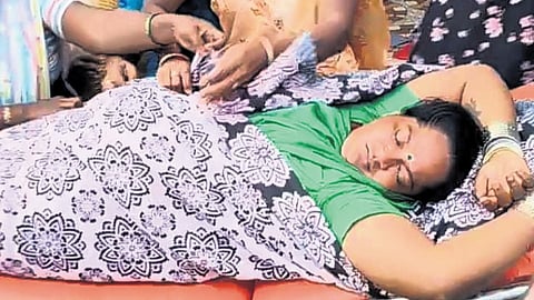 E Saraswathi, one the sanitary workers who went on an indefinite hunger strike, fell sick and was taken to the hospital on Sunday 
