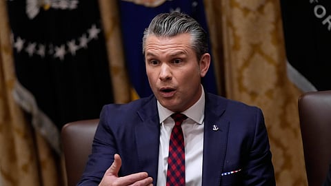 US Defense Secretary Pete Hegseth speaks during a Cabinet meeting at the White House, Tuesday, Dec. 2, 2025, in Washington.