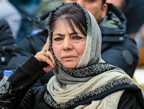 Peoples Democratic Party (PDP) leader Mehbooba Mufti during 'Kath Baath', an interactive session with the youths, in Srinagar, Sunday, Dec. 7, 2025. 