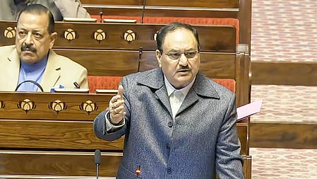 Union minister and BJP President J P Nadda in Rajya Sabha.