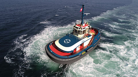 Render of Svitzer TRAnsverse 2600e (26m electric TRAnsverse tug)