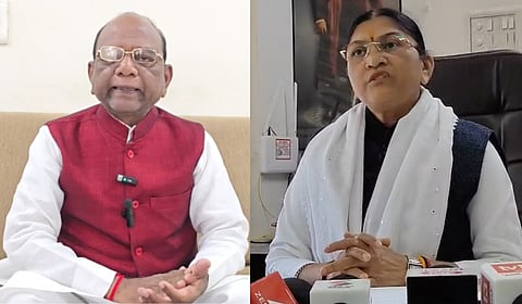 Bharuch MP Mansukh Vasava (L) and Rajpipla MLA Dr Darshana Deshmukh.