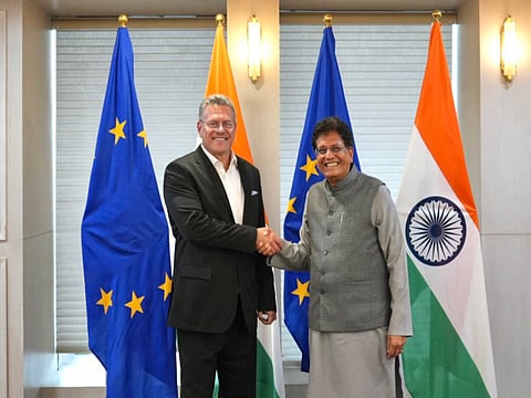 Union commerce and industry minister Piyush Goyal at one of the India-EU FTA negotiation meetings.     
