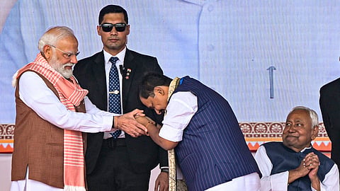 Prime Minister Narendra Modi with BJP President Nitin Nabin.