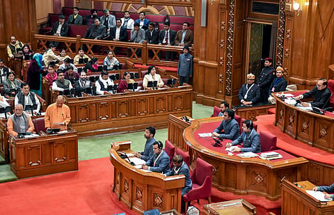 Uttar Pradesh Chief Minister Yogi Adityanath speaks during the Winter session of the State Assembly, in Lucknow.