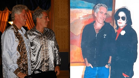These two undated photos released by the US Department of Justice show former US President Bill Clinton (L) and pop music icon Michael Jackson (R) with  convicted sex offender Jeffrey Epstein.