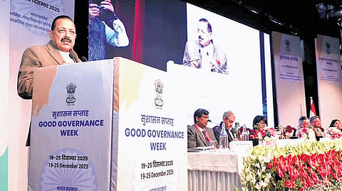 Union Minister Jitendra Singh addresses a workshop in New Delhi on Thursday.