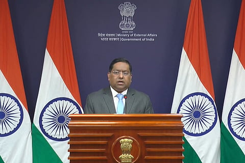 External Affairs Ministry spokesperson Randhir Jaiswal speaking at the weekly media briefing 