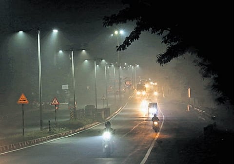 A View of the early morning fog in Visakhapatnam city on Thursday.