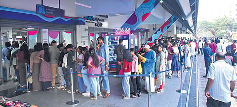 Passengers waiting at the High Court Water Metro Terminal in Kochi 